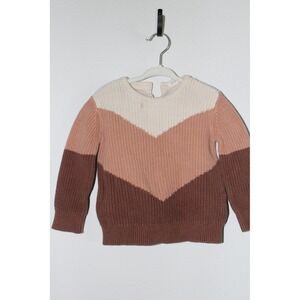 H&M Baby Organic Cotton Chevron Colorblock Ribbed Knit Sweater Brown Cream 18M
